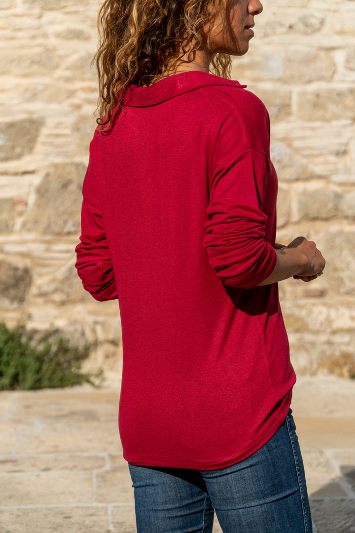 GNS Woman Red Polo Neck Blouse Gk-BSTM2749 - Santa María Atzompa