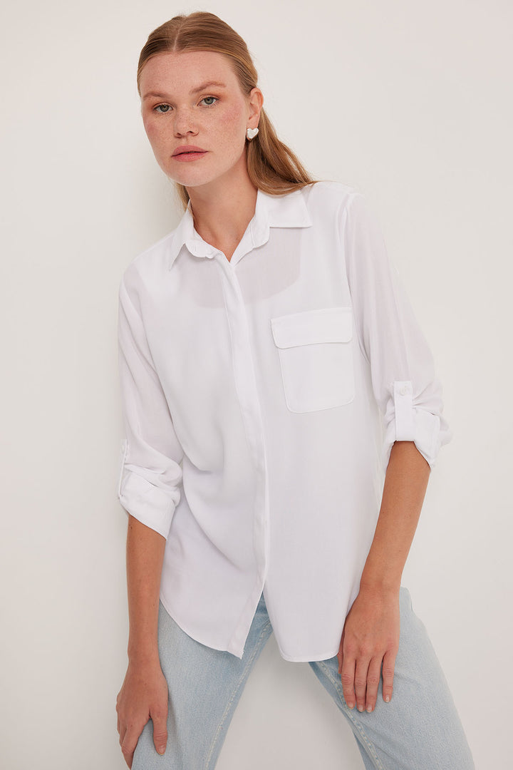 BGD Women Women's Pocket Detailed Shirt 20234 - White - Avondale