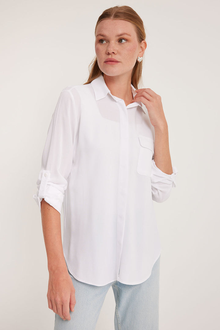 BGD Women Women's Pocket Detailed Shirt 20234 - White - Avondale