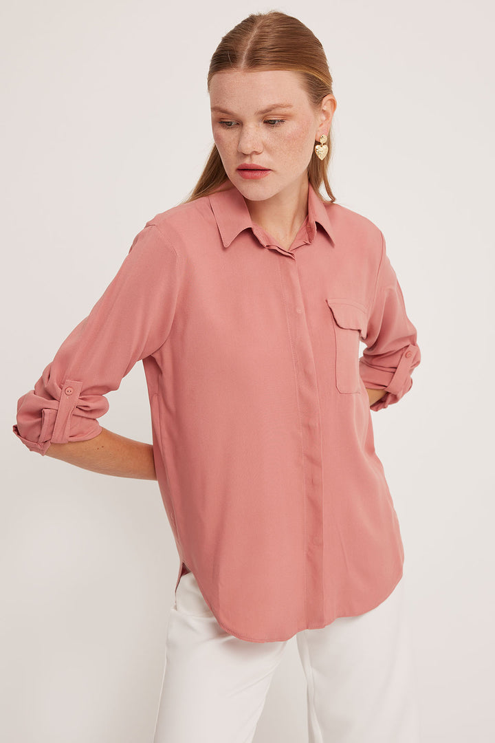 BGD Women Women's Pocket Detailed Shirt 20234 - Rose Pink - Avondale