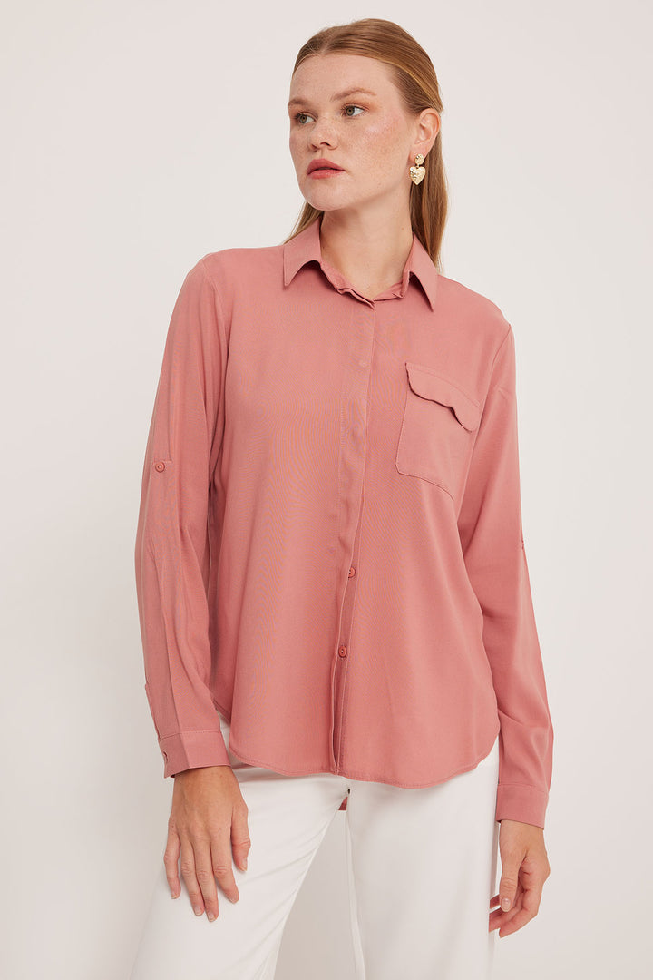 BGD Women Women's Pocket Detailed Shirt 20234 - Rose Pink - Avondale