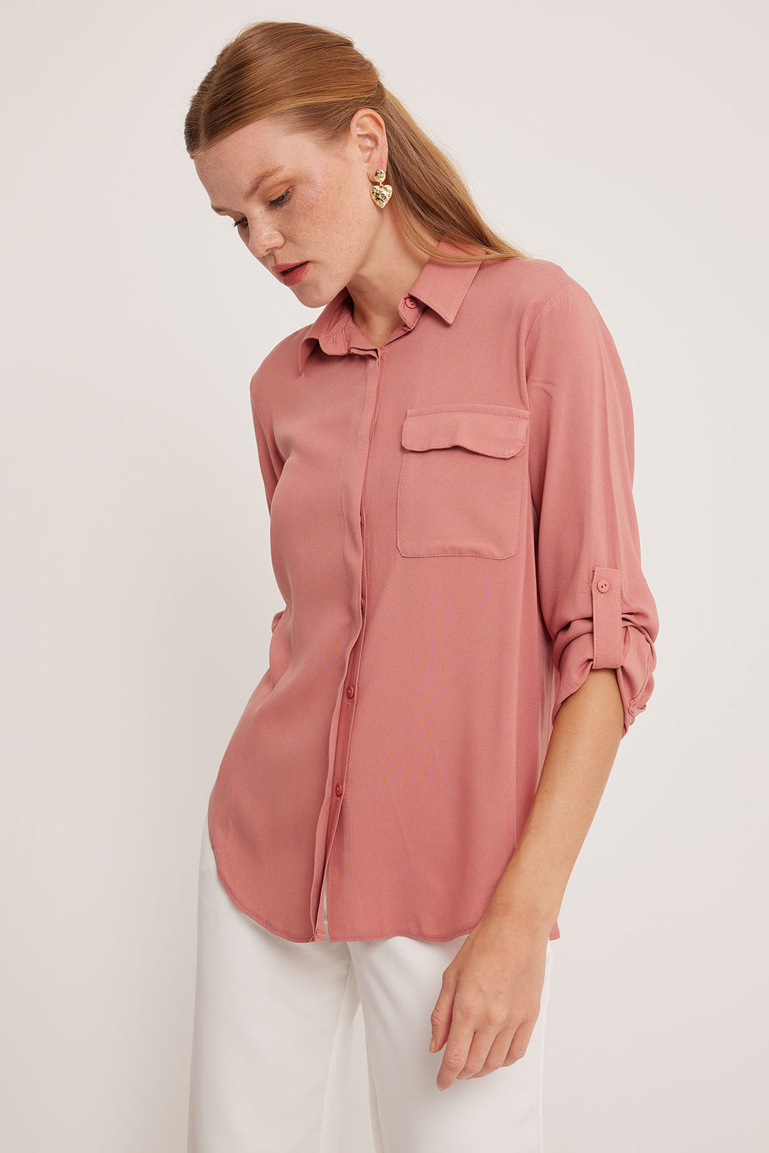 BGD Women Women's Pocket Detailed Shirt 20234 - Rose Pink - Avondale