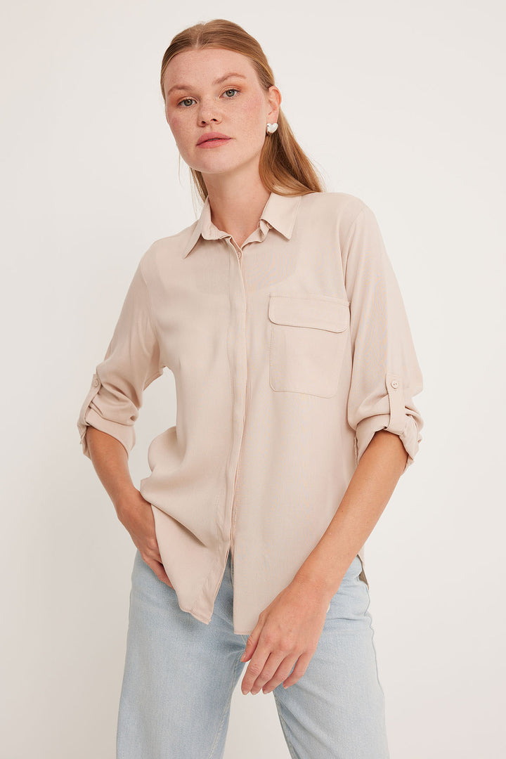 BGD Women Women's Pocket Detailed Shirt 20234 - Cream - Avondale