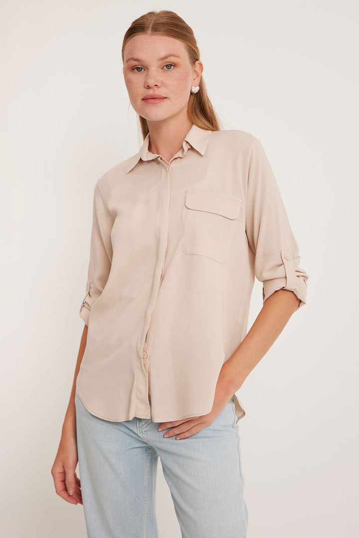 BGD Women Women's Pocket Detailed Shirt 20234 - Cream - Avondale