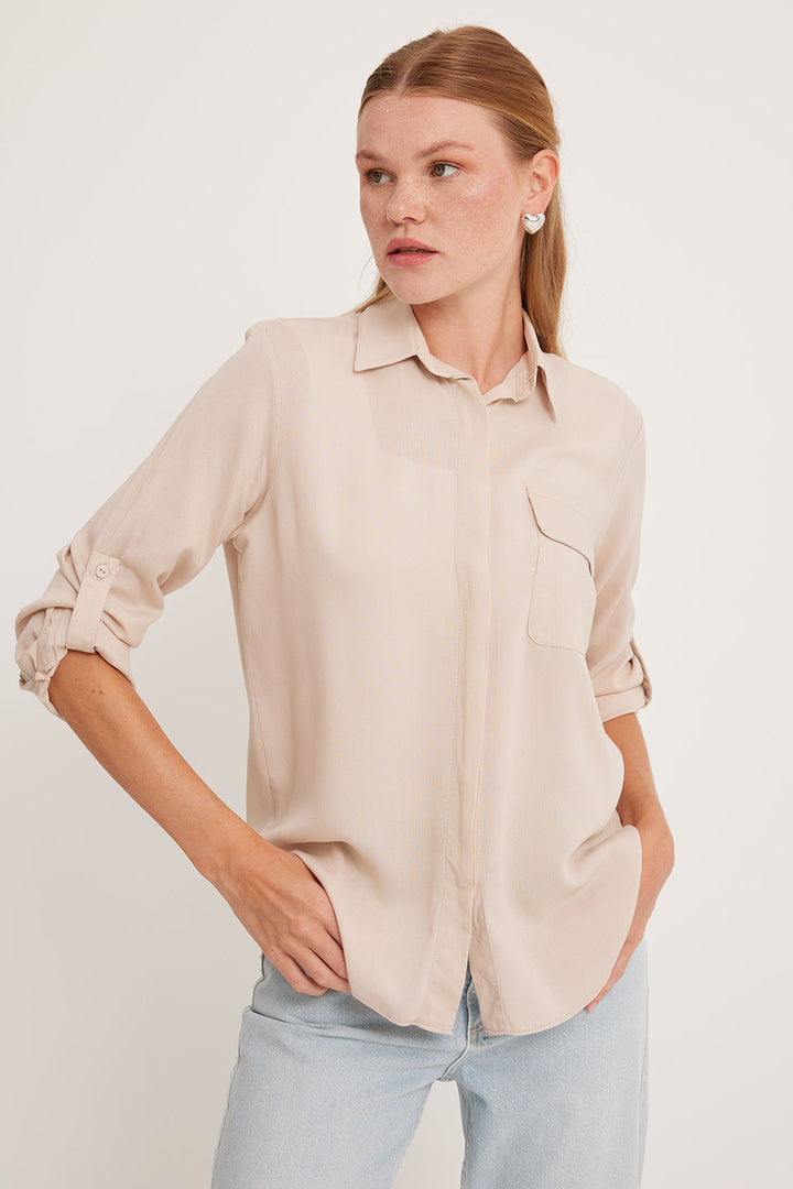 BGD Women Women's Pocket Detailed Shirt 20234 - Cream - Avondale