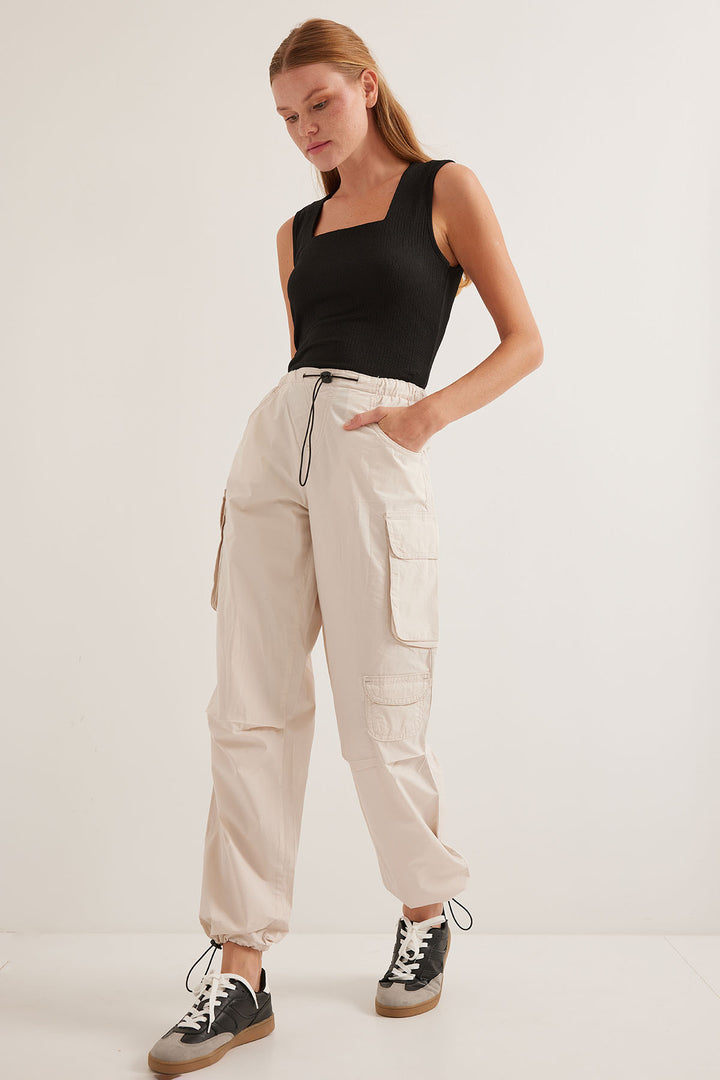 BGD Women Women's Cream Cargo Pants with Pocket Detail 6655 - Avondale