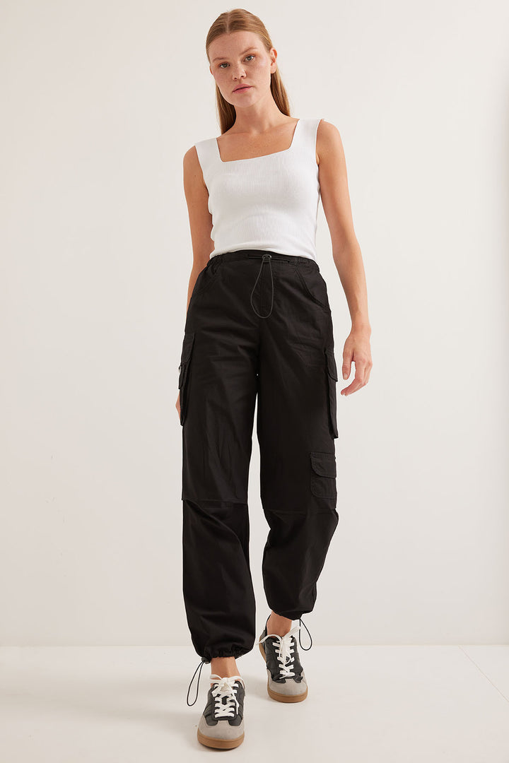 BGD Women Woman Black Cargo Pants with Pocket Detail 6655 - Avondale