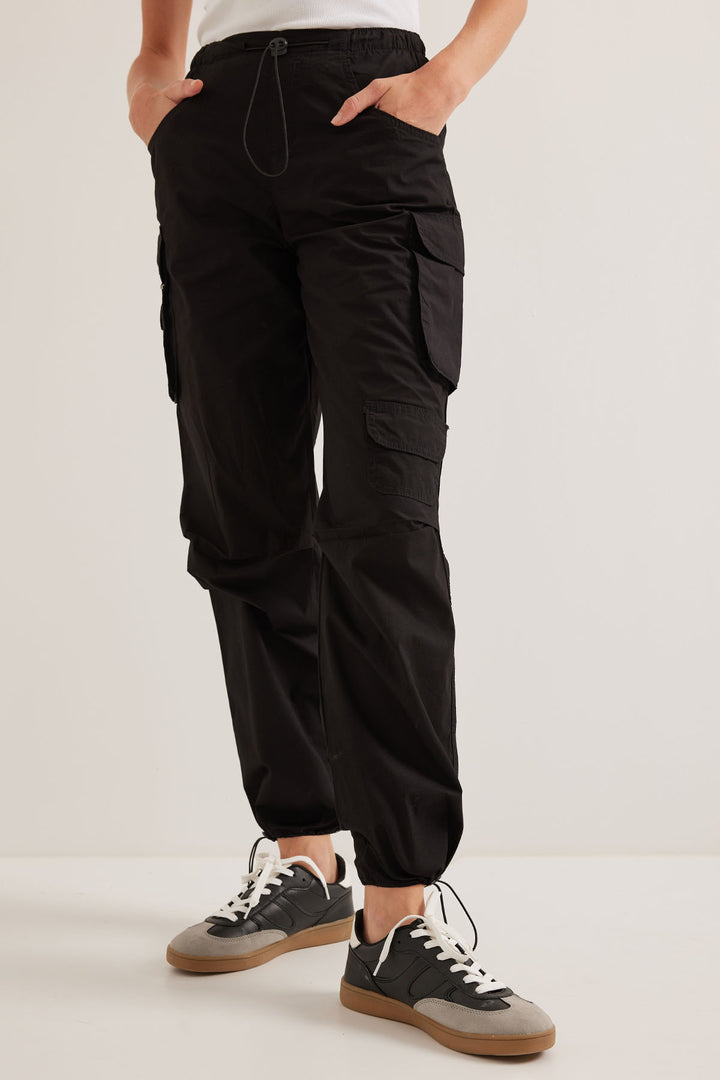 BGD Women Woman Black Cargo Pants with Pocket Detail 6655 - Avondale