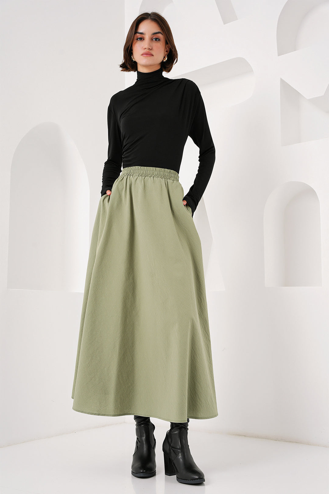 BGD Women Woman Pocket Detailed Long Skirt 8024 - Khaki - Avondale