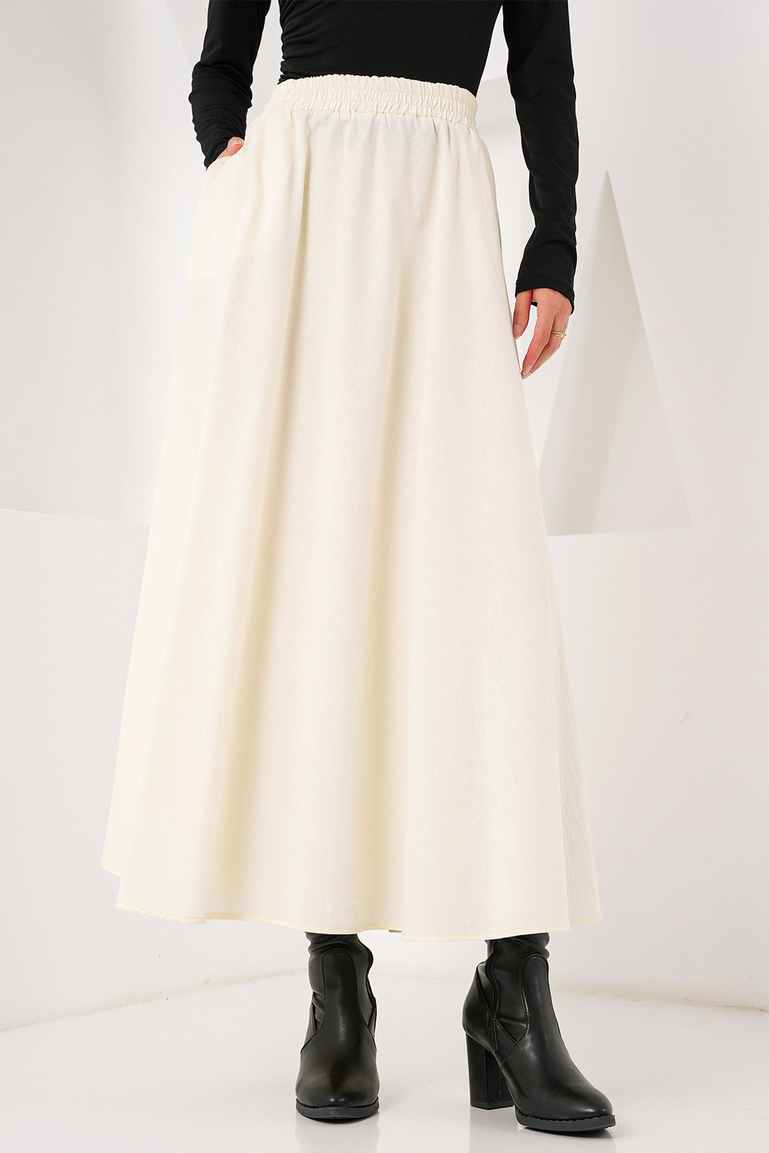 BGD Women Woman Pocket Detailed Long Skirt 8024 - Cream - Avondale