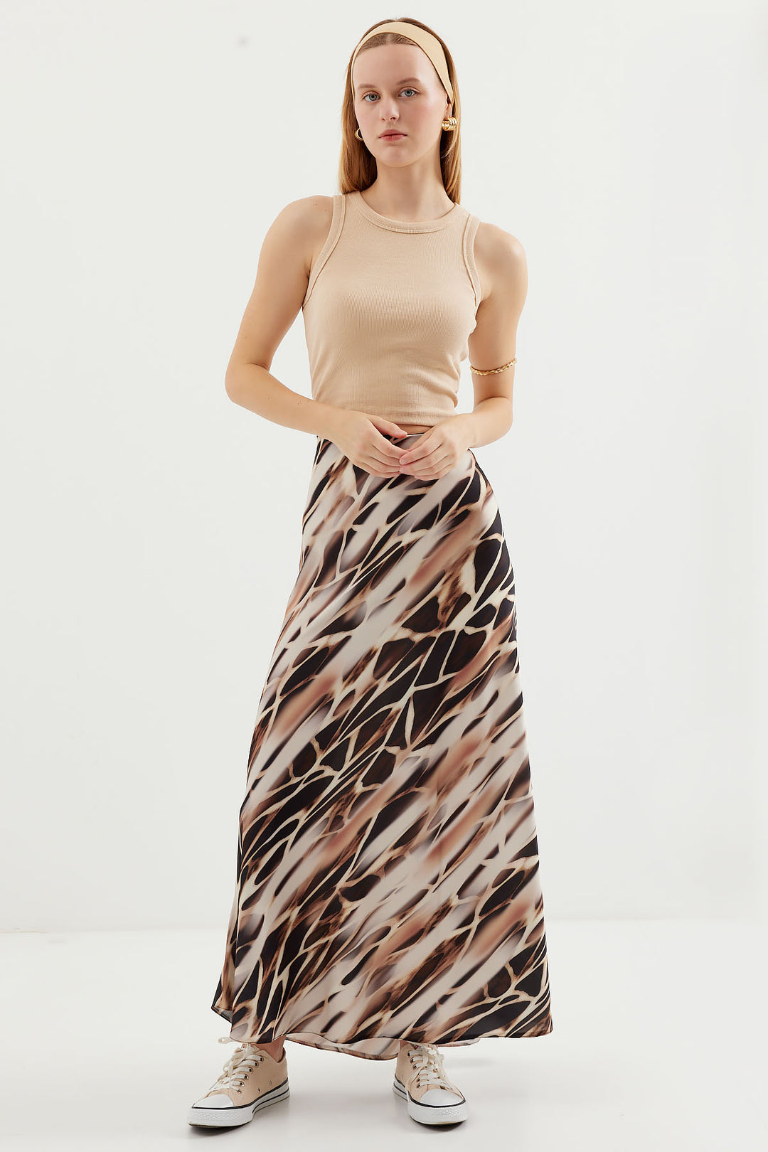 BGD Women Woman Patterned Satin Skirt 15877 - Ecru - Avondale