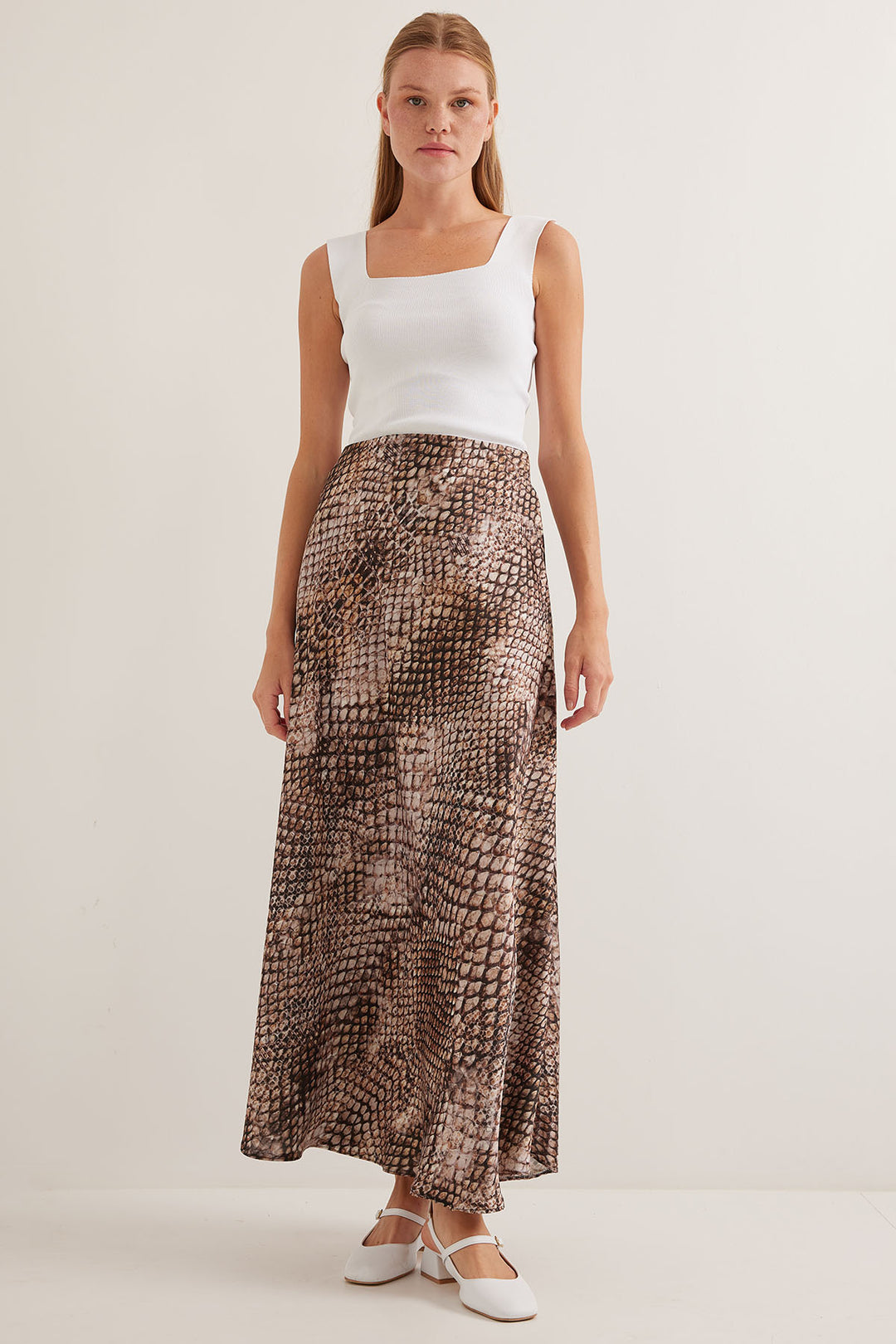 BGD Women Woman Coffee Beige Patterned Satin Skirt 15877 - Avondale