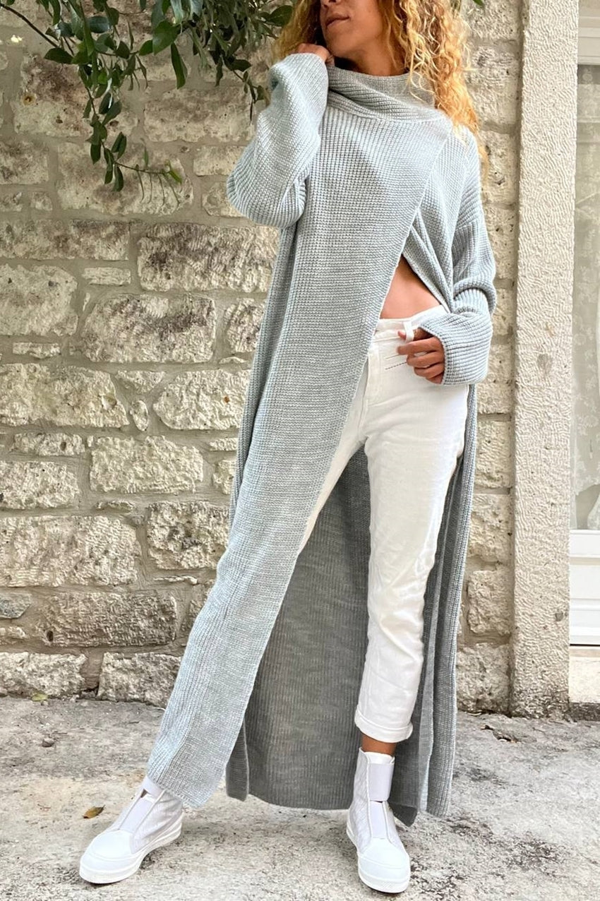 GNS Woman Grey Slit Low Long Poncho Dress CCK95007 - Сент -Клауд