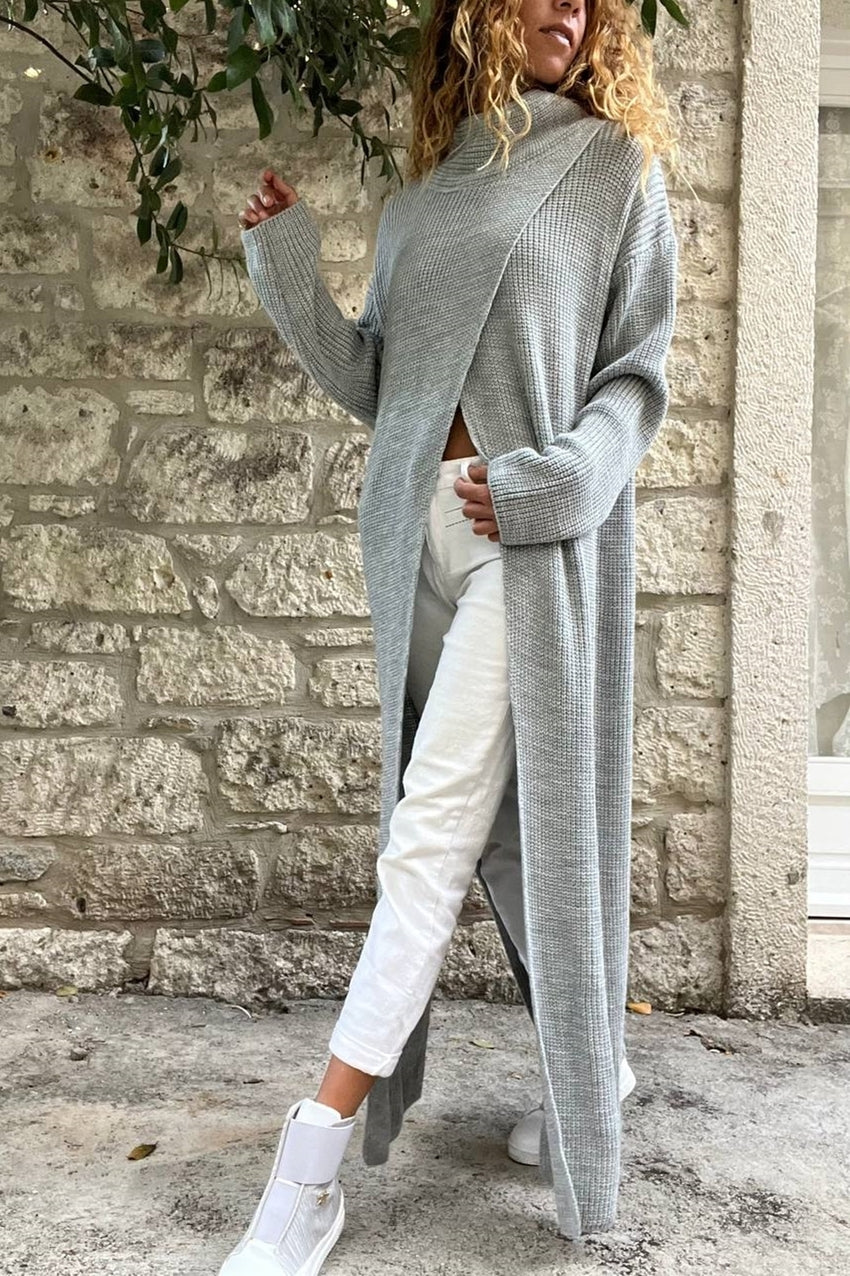 GNS Woman Grey Slit Low Long Poncho Dress CCK95007 - Сент -Клауд