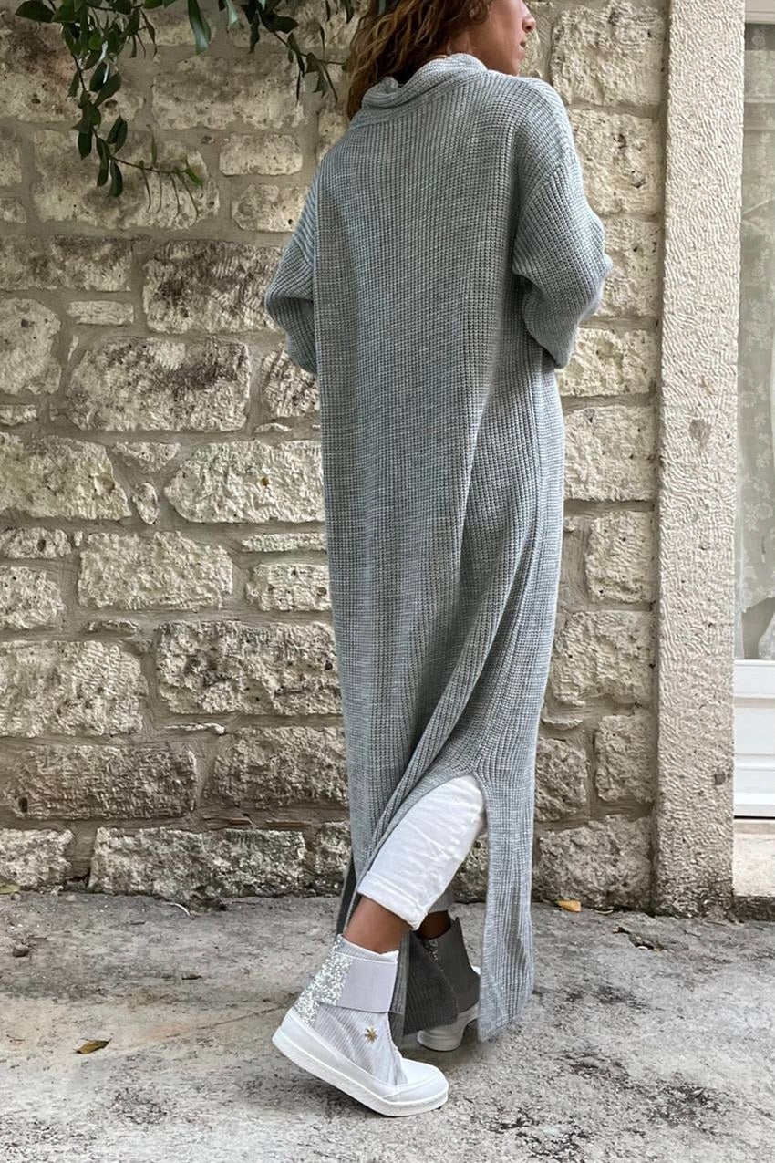 GNS Woman Grey Slit Low Long Poncho Dress CCK95007 - Сент -Клауд