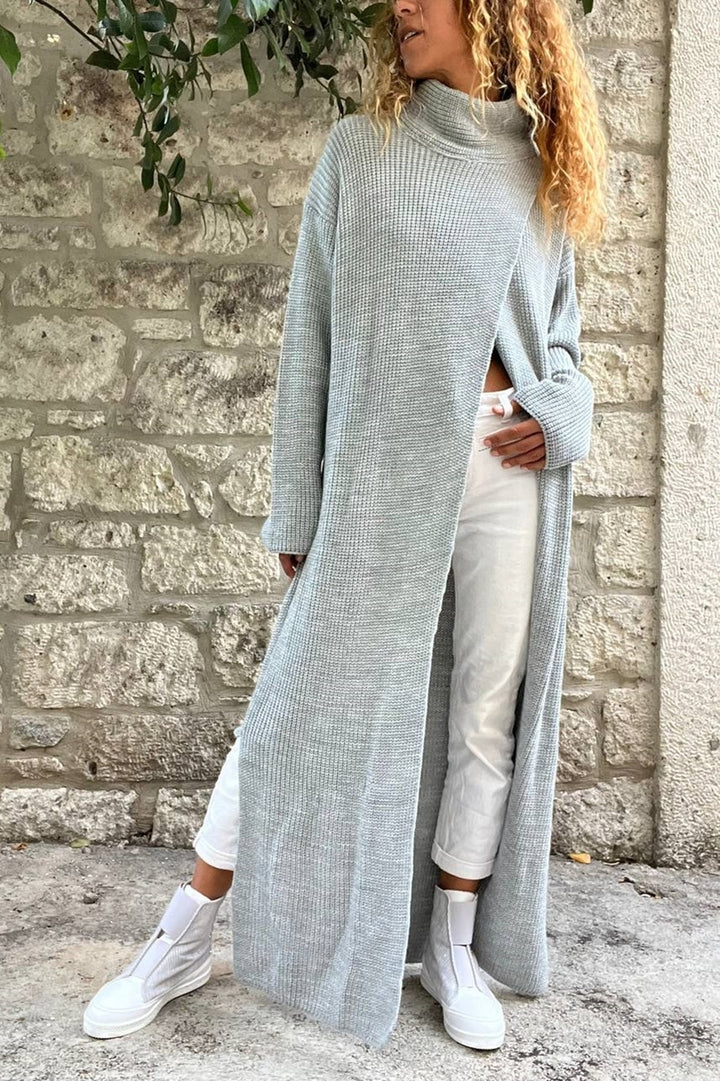 GNS Woman Grey Slit Low Long Poncho Dress CCK95007 - Сент -Клауд