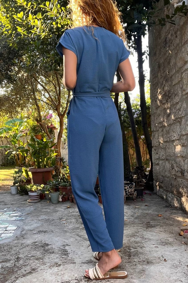 GNS Women's Indigo Wrap Jumpsuit with Self Belted Pockets BST700-K5449 - Avondale