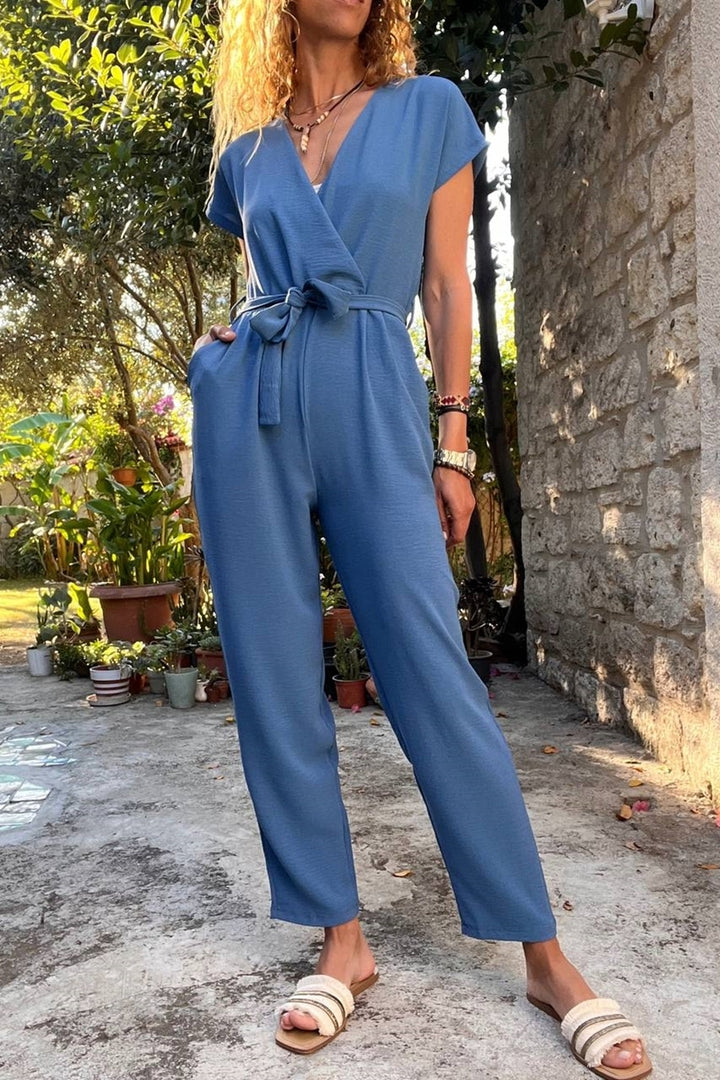 GNS Women's Indigo Wrap Jumpsuit with Self Belted Pockets BST700-K5449 - Avondale