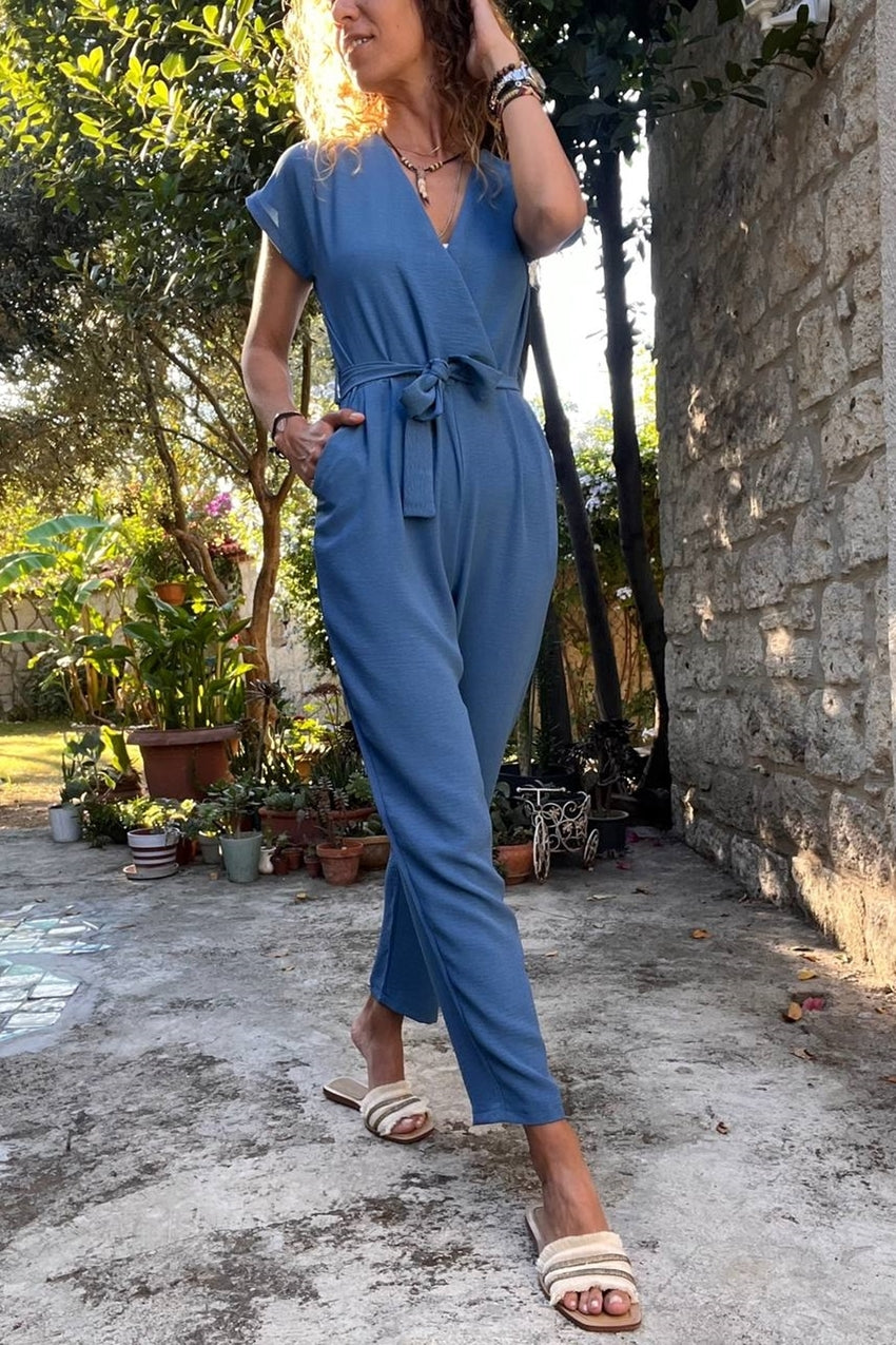 GNS Women's Indigo Wrap Jumpsuit with Self Belted Pockets BST700-K5449 - Avondale