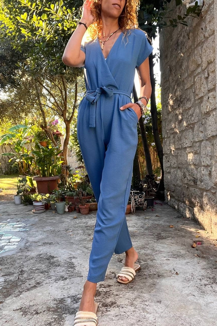 GNS Women's Indigo Wrap Jumpsuit with Self Belted Pockets BST700-K5449 - Avondale