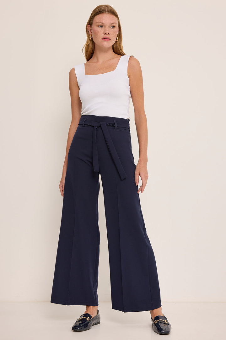 BGD Women Women's Navy Belted Wide Leg Palazzo Pants 6651 - Avondale