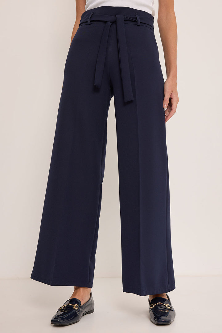 BGD Women Women's Navy Belted Wide Leg Palazzo Pants 6651 - Avondale