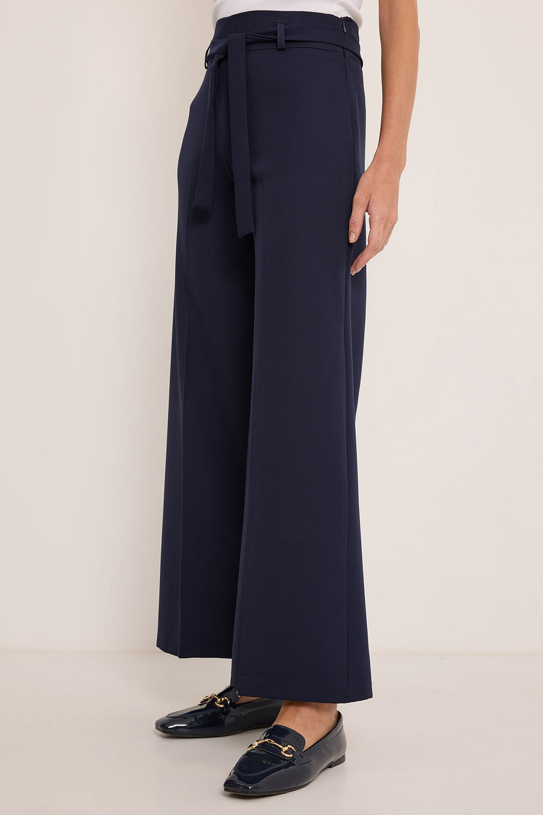 BGD Women Women's Navy Belted Wide Leg Palazzo Pants 6651 - Avondale