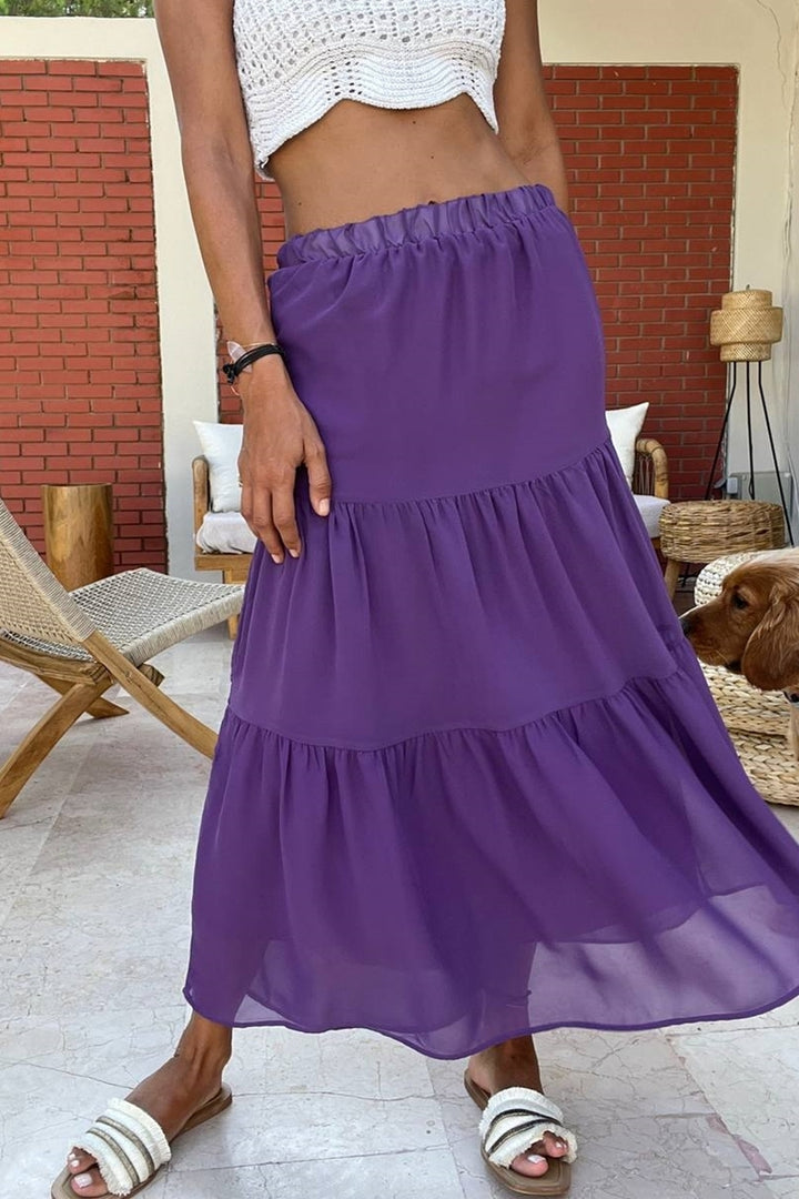 GNS Woman Purple Elastic Waist Ruffled Chiffon Lined Plus Size Skirt BST3642 - Encarnación de Díaz