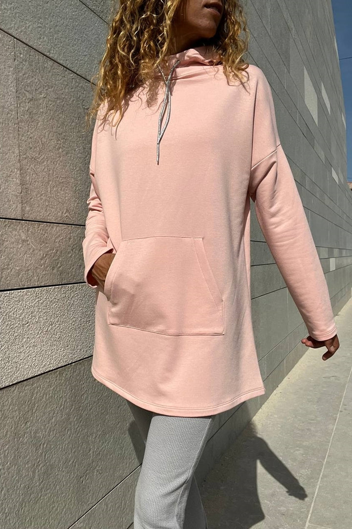 GNS Women's Powder Hooded Kangaroo Pocket Long Slouchy Sweatshirt Bst3476 - Post Falls