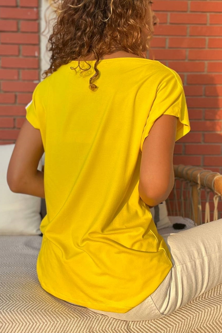 GNS Woman Yellow-White Color Block Loose T-Shirt GK-JR402 - Villach