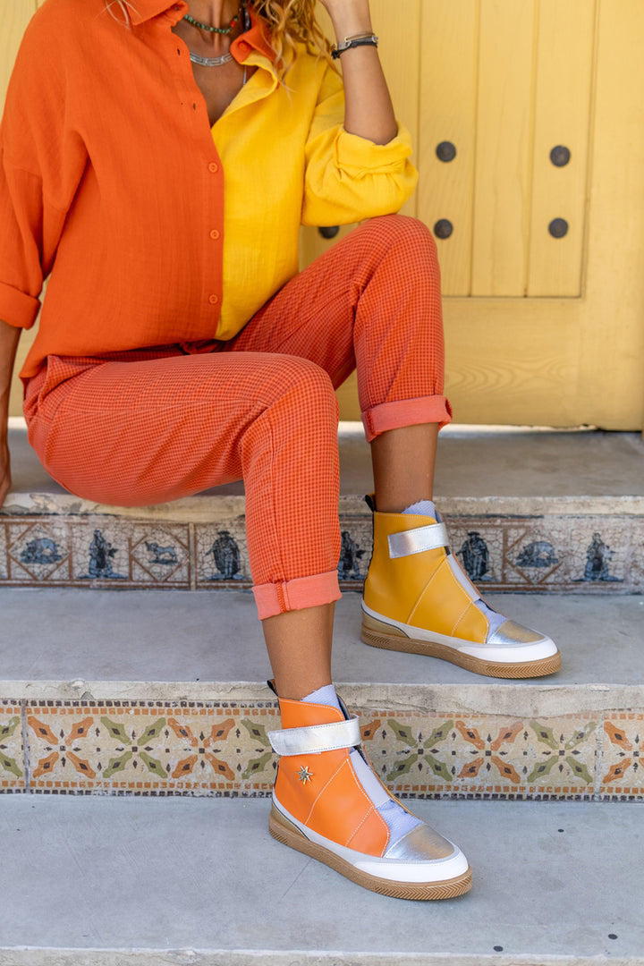 GNS Guki35 Women's Yellow-Orange Casual Vegan Warm High Top Sneaker Gk-Leporis031 - Bletchley