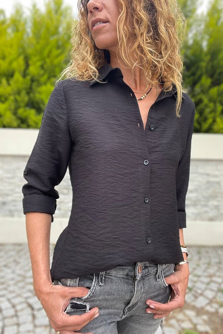 GNS Women's Black Linen Textured Shirt Bst3043 - Santiago Tuxtla