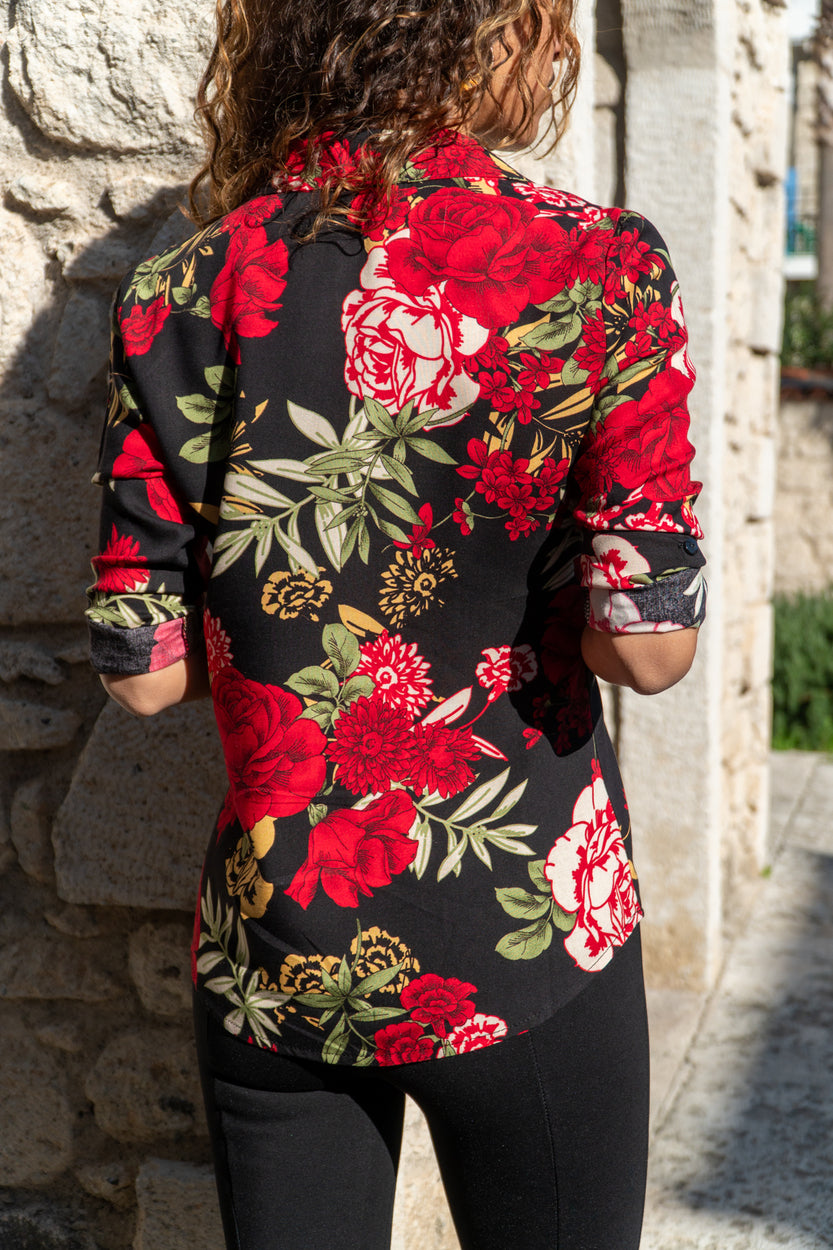 GNS Woman Black-Red Flowered Shirt GK-BST2711 - Vila Real