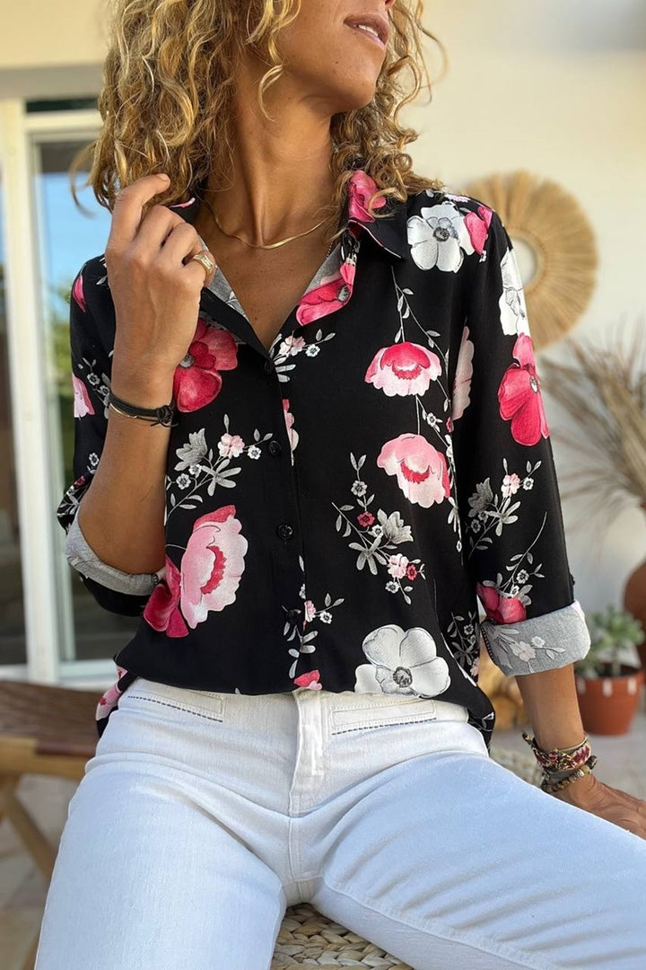 GNS Woman Black-Pink Flowered Shirt GK-BST2711 - Côte-Saint-Luc