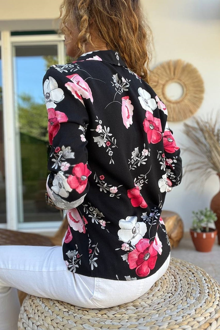 GNS Woman Black-Pink Flowered Shirt GK-BST2711 - Côte-Saint-Luc