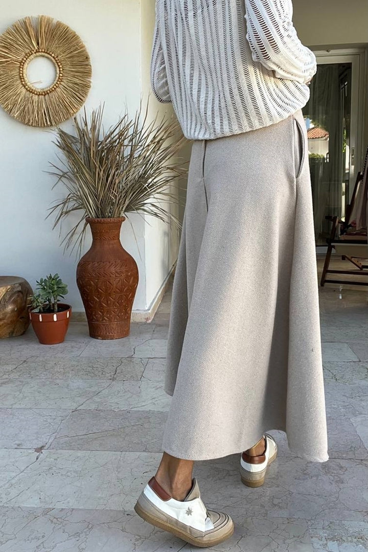 GNS Woman Stone Patterned Cashmere High Waist Pocketed Skirt Bst3461 - San José del Rincón Centro