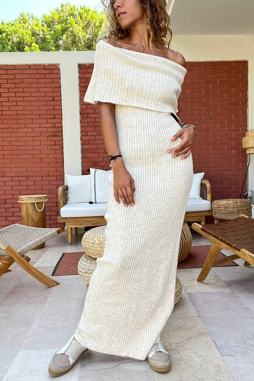 GNS Woman Stone Madonna Neck Soft Textured Slit Knit Long Dress MYF2025104 - Reutlingen