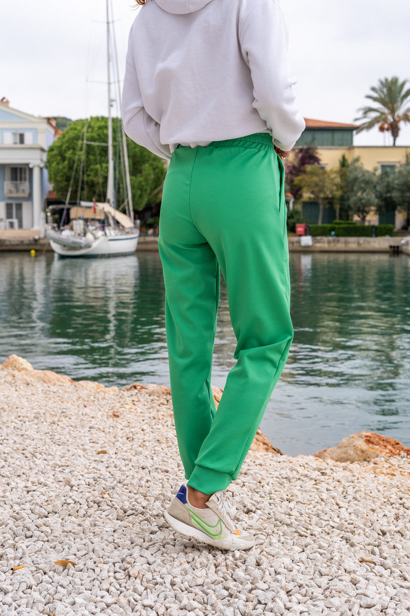 GNS Women's Green Textured Pocketed Elastic Waist Jogger Pants Bst3325 - Bonn