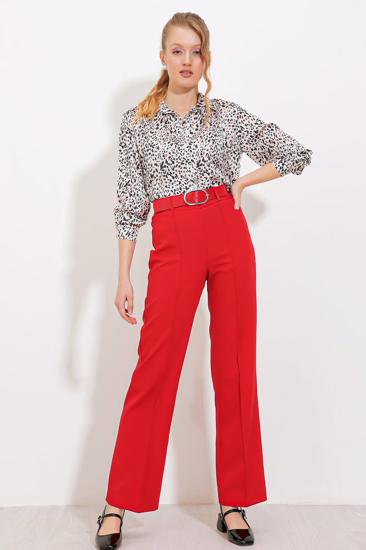 BGD Women Woman Red High Waisted Fabric Pants 6584 - Avondale