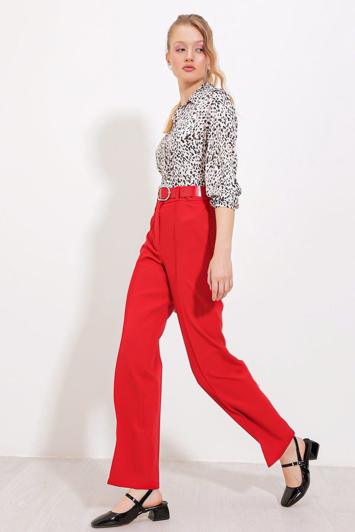 BGD Women Woman Red High Waisted Fabric Pants 6584 - Avondale