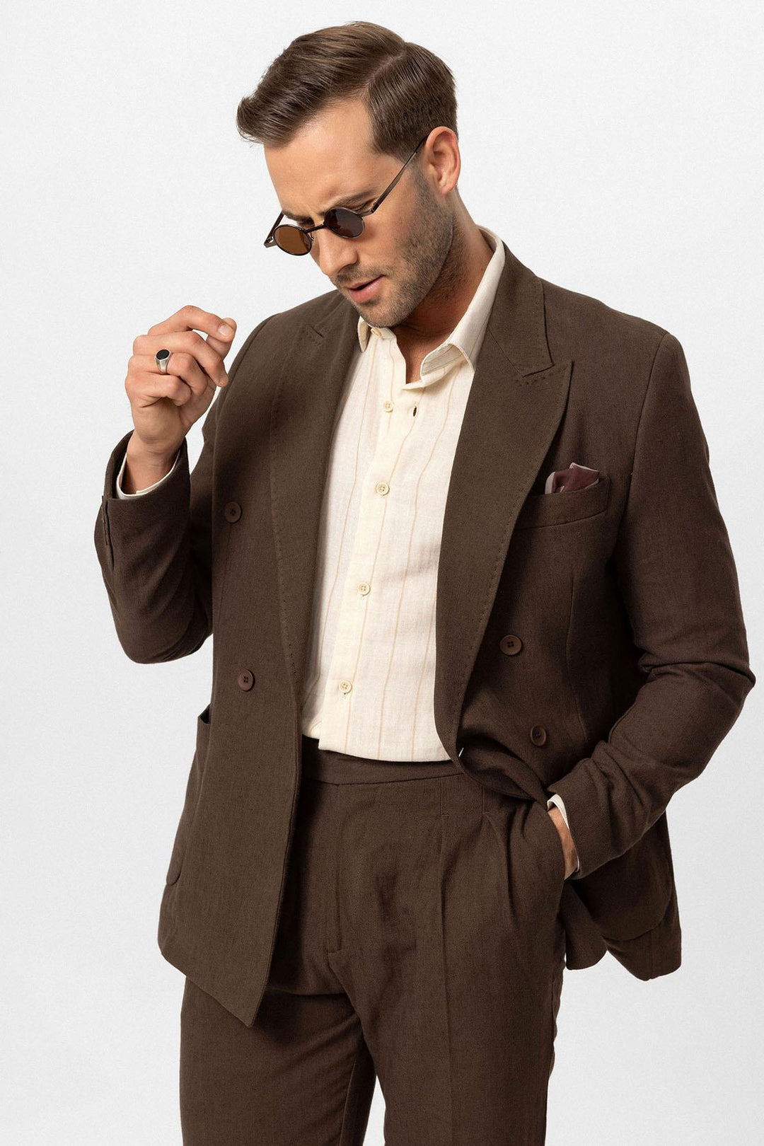 ANT Double-breasted Closure Linen Blend Men's Blazer Jacket - Hoboken