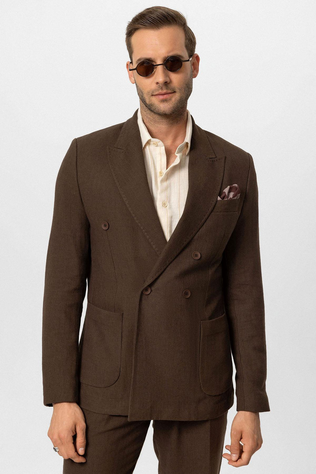 ANT Double-breasted Closure Linen Blend Men's Blazer Jacket - Hoboken