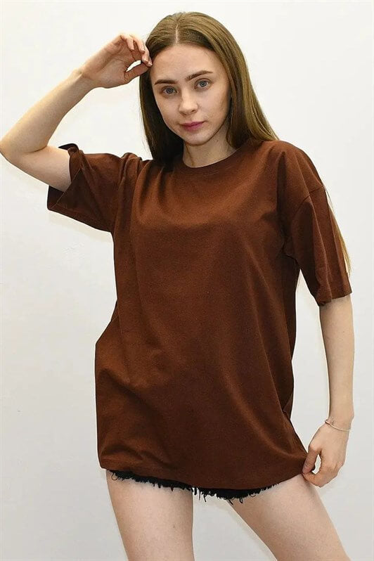 MDX Brown Back Printed Oversized Women's T-Shirt MG1529 - Plasencia