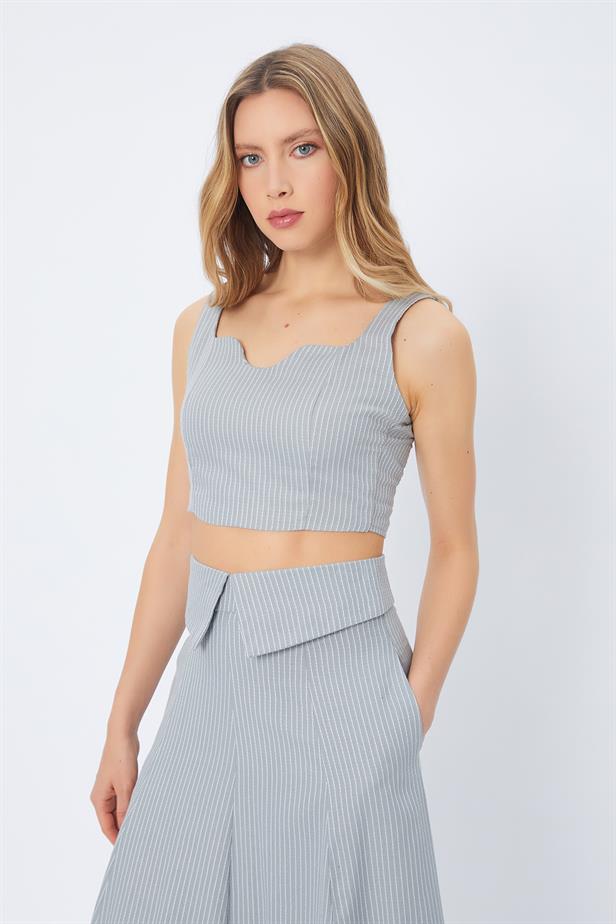 RYN Thick Strap Striped Crop Top - GRAY - Irvington