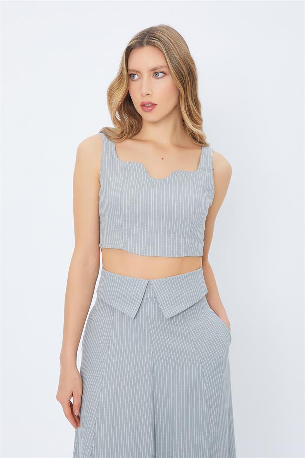 RYN Thick Strap Striped Crop Top - GRAY - Irvington