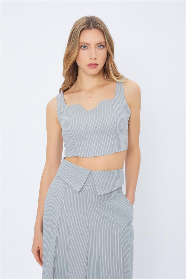 RYN Thick Strap Striped Crop Top - GRAY - Irvington