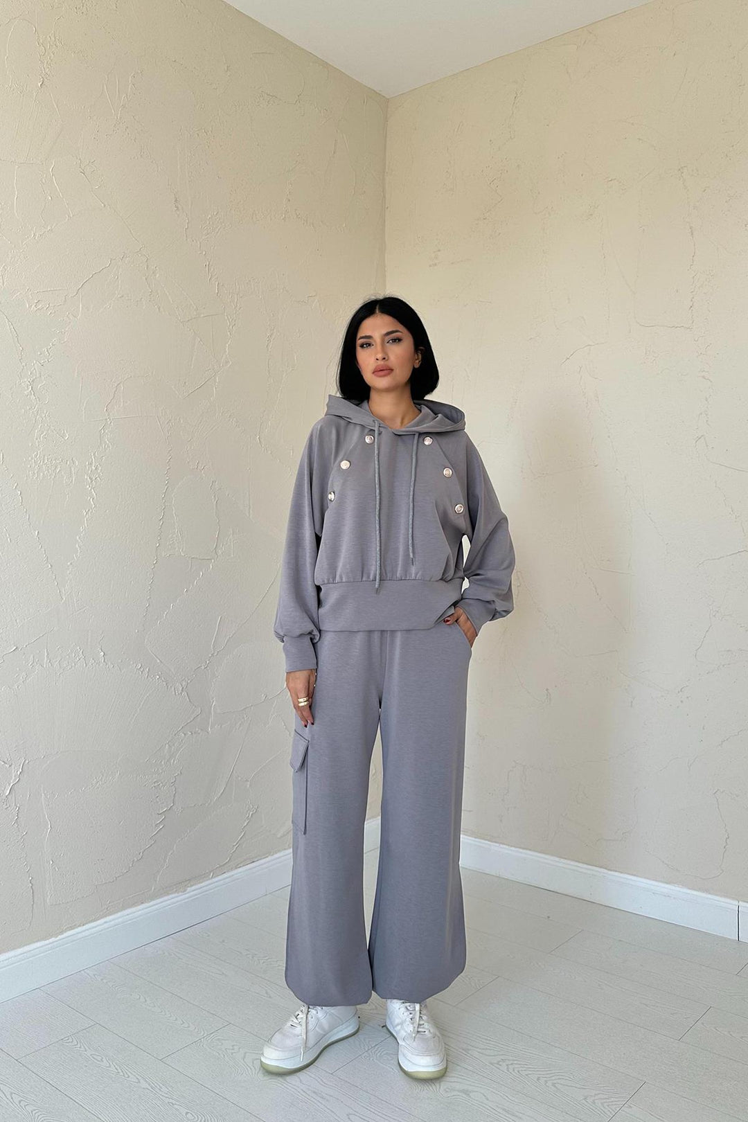 ELS Hooded Sweatshirt and Cargo Pants Set - Smoke Gray - Aguadilla