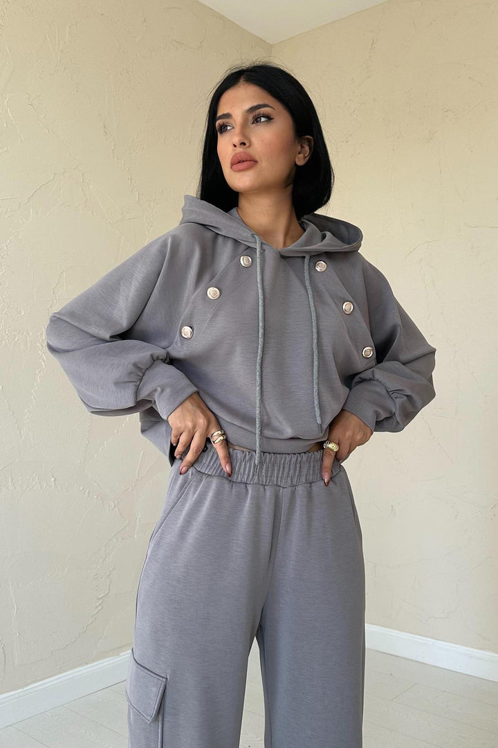 ELS Hooded Sweatshirt and Cargo Pants Set - Smoke Gray - Aguadilla