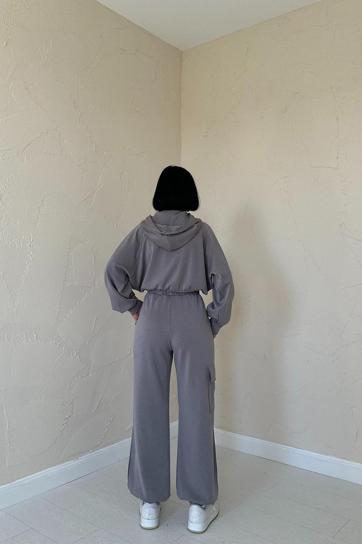 ELS Hooded Sweatshirt and Cargo Pants Set - Smoke Gray - Aguadilla