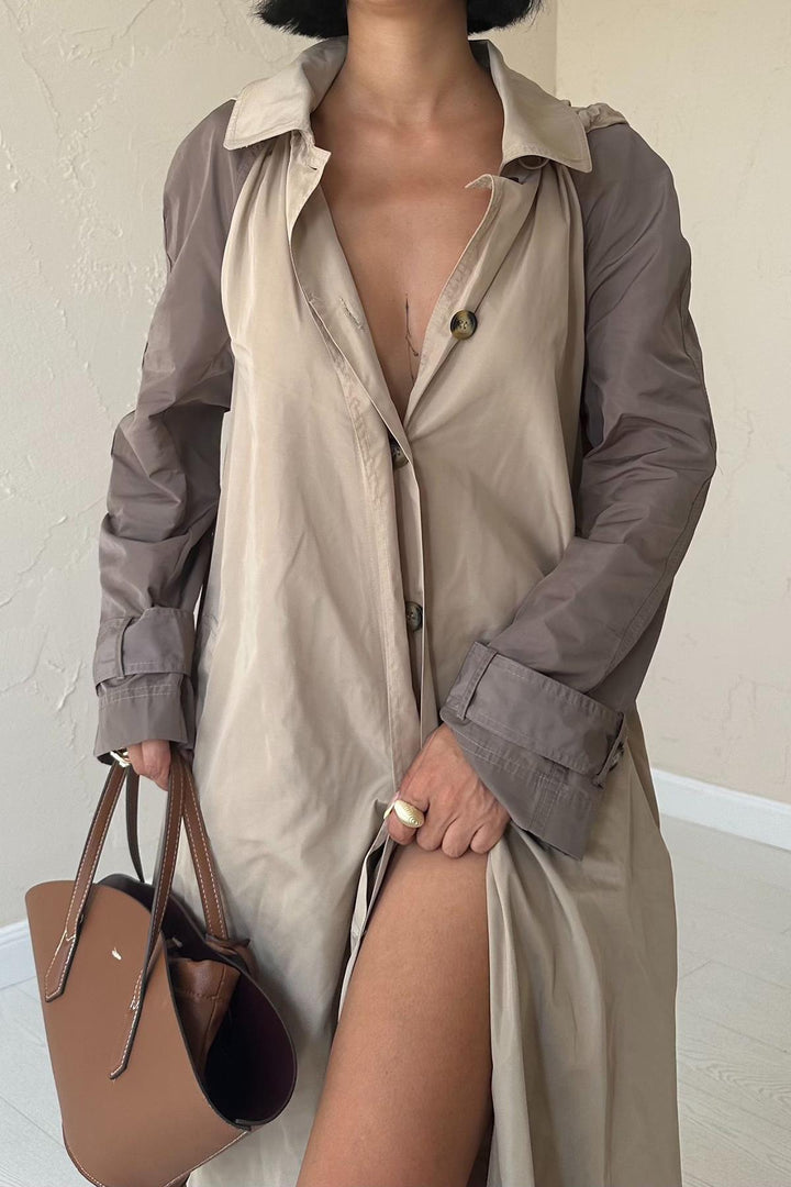 ELS Hooded Long Trench Coat - Tan - Telford